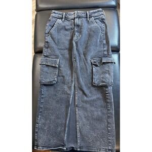 Social Tourist Ultra High Rise Black Denim Cargo Maxi Skirt Size 5